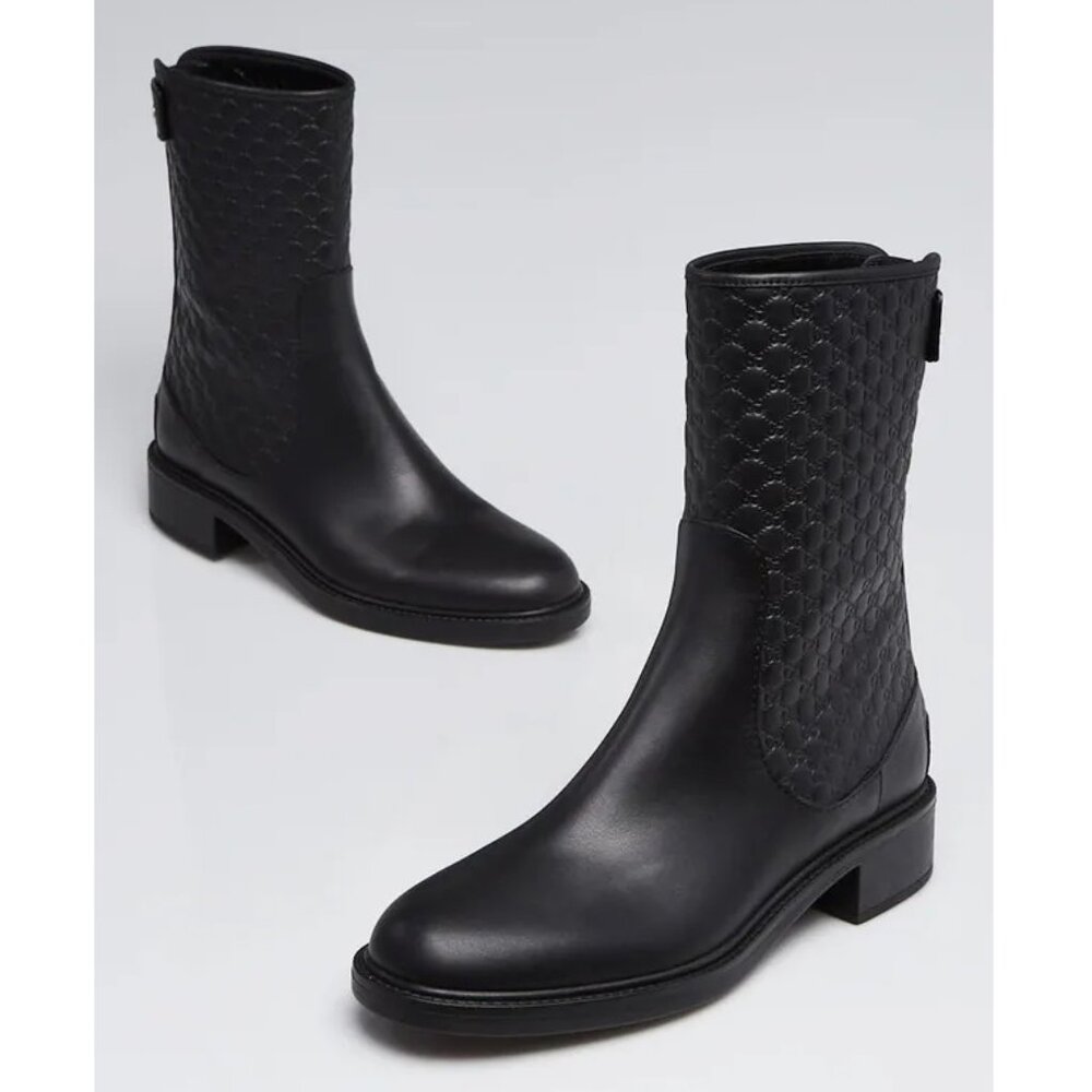 Gucci Microguccissima Leather Ankle Boots / Size 36 / Black GG Logo Embossed